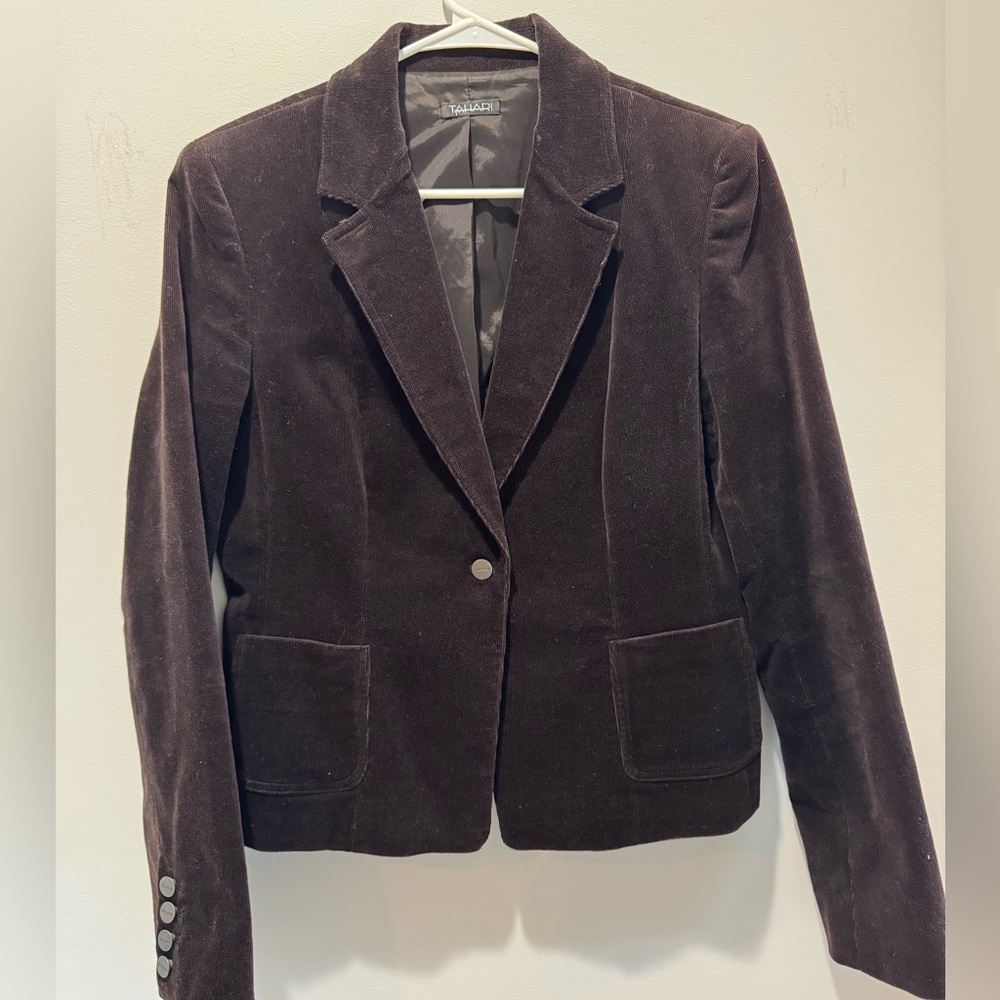 Tahari Brown corduroy Blazer sz 14 office casual everyday - Picture 7 of 14